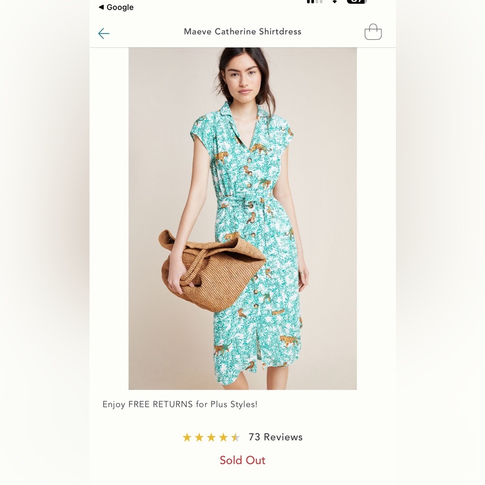 COPY - Anthropologie Maeve Catherine Midi Shirtdress in Tiger Jungle Print, Siz…